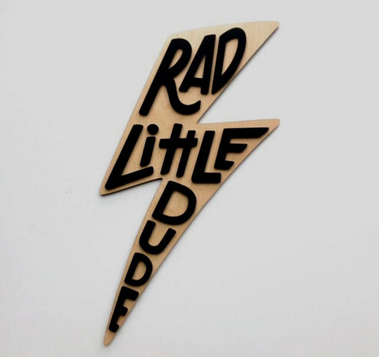 Rad Little Dude Lightning Bolt Wall Sign – Boys Nursery & Kids Room Decor