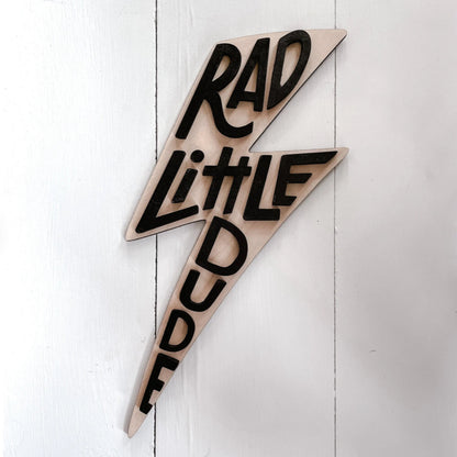 Rad Little Dude Lightning Bolt Wall Sign – Boys Nursery & Kids Room Decor