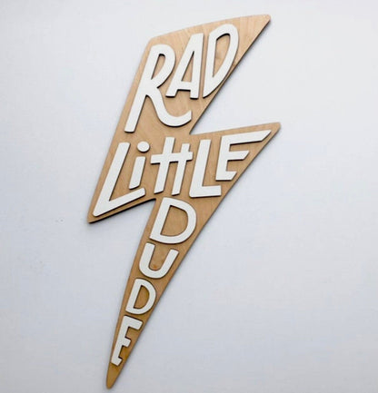 Rad Little Dude Lightning Bolt Wall Sign – Boys Nursery & Kids Room Decor