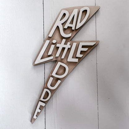 Rad Little Dude Lightning Bolt Wall Sign – Boys Nursery & Kids Room Decor
